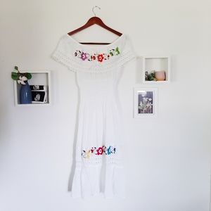 Off-the-shoulder White Midi Dress